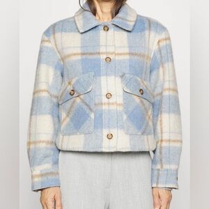 Abercrombie & Fitch Blue and Cream Plaid Teddy Jacket